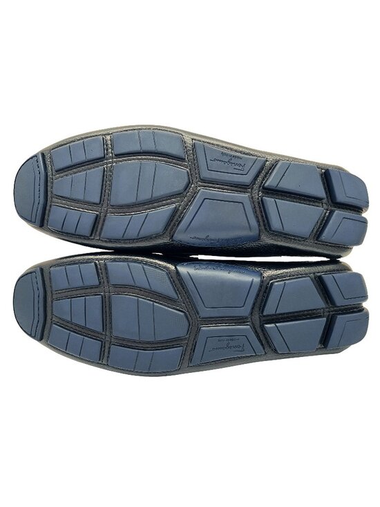 Salvatore Ferragamo Black Pebbled Leather Loafers with Navy Hardware main image 12